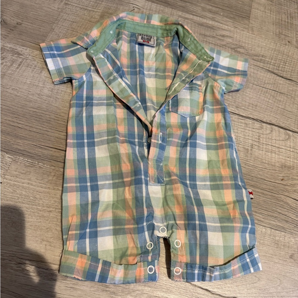 NWOT Dapper Dude Plaid Baby Romper Size 3-6m